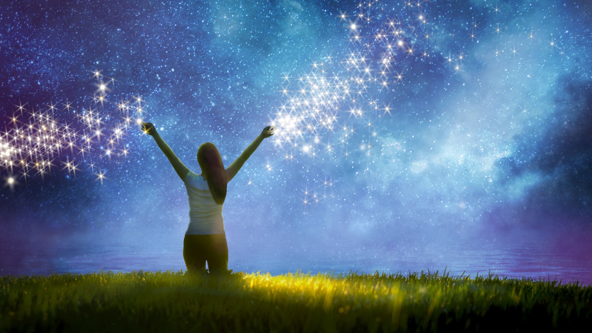 ragazza con stelle cadenti