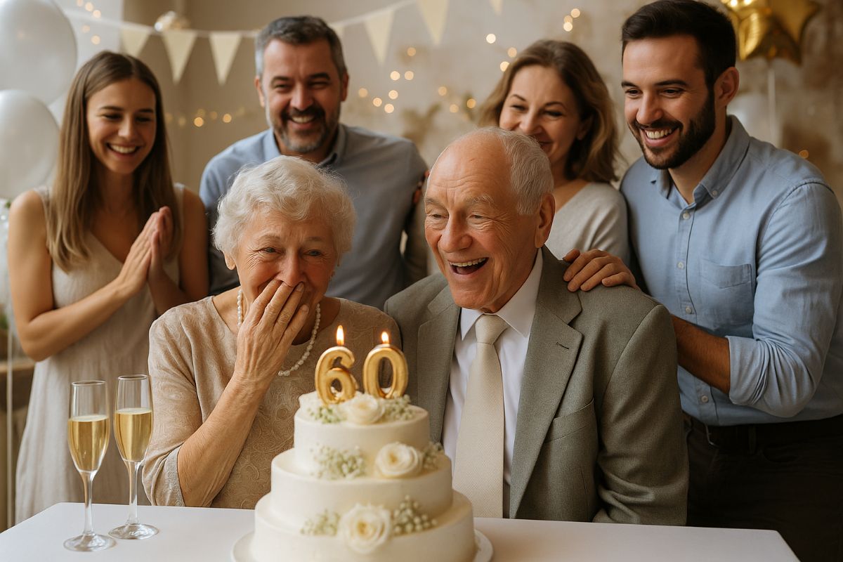 due anziani festeggiano le nozze di diamante